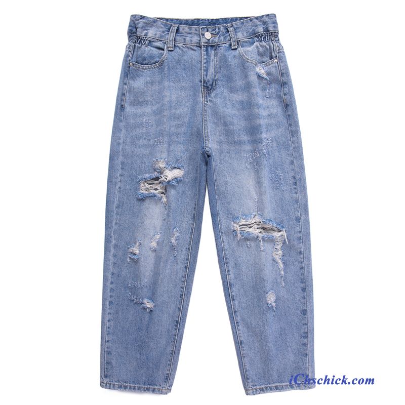 Bekleidung Jeans Löcher Damen Fett Dünn Allgleiches Blau Angebote