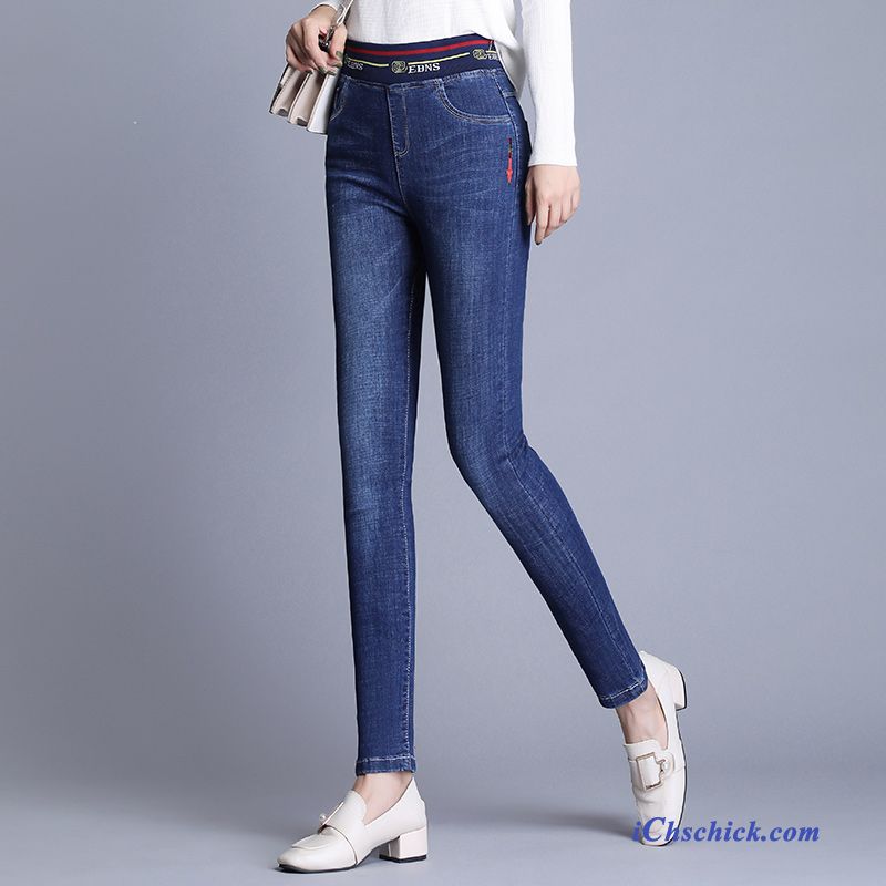 Bekleidung Jeans Neu Damen Herbst Lange Elastisch Dunkelblau Kaufen