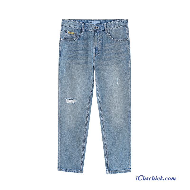 Bekleidung Jeans Neu Trend Löcher Hosen Gerade Blau Günstig