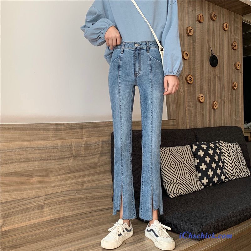 Bekleidung Jeans Neunte Hose Hohe Taille Herbst Entwurf Schlank Blau Verkaufen