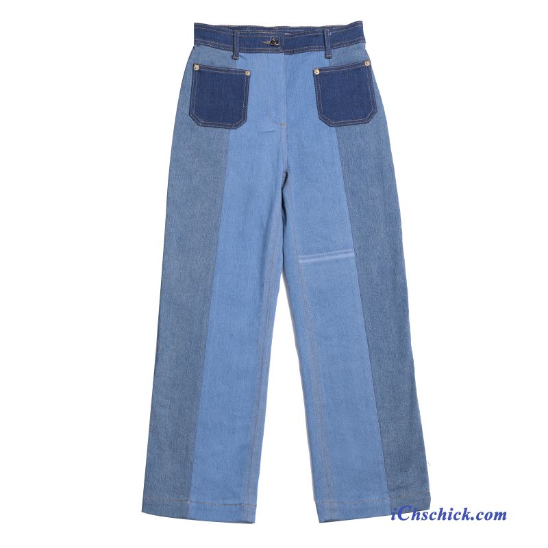 Bekleidung Jeans Persönlichkeit Feder Dünn Hohe Taille Damen Mischfarben Blau Kaufen
