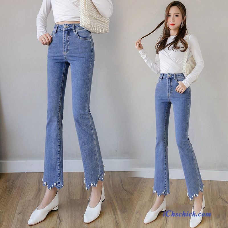 Bekleidung Jeans Schlank Allgleiches Hohe Taille Ausgestellte Jeans Neu Dunkelblau Online