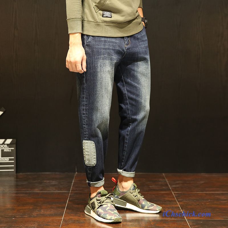 Bekleidung Jeans Schmales Bein Retro Teenager Herren Freizeit Blau Billige