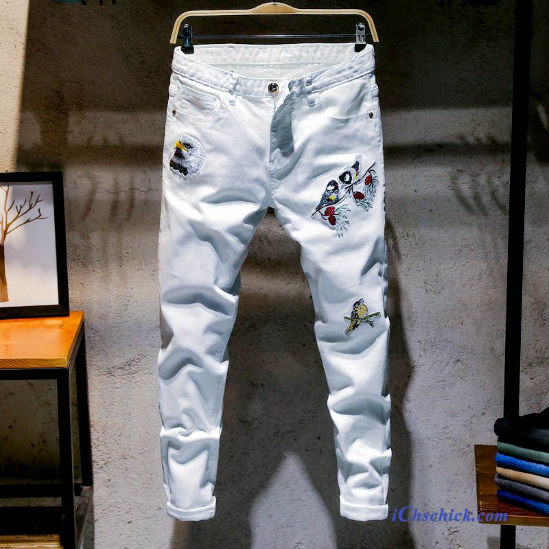 Bekleidung Jeans Stickerei Elastisch Sommer Schlank Dünn Weiß Kaufen