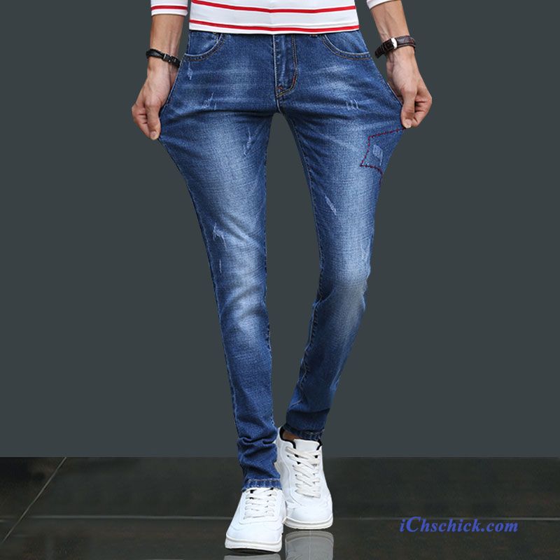Bekleidung Jeans Trendmarke Elastisch Schmales Bein Schlank Lange Blau Günstig