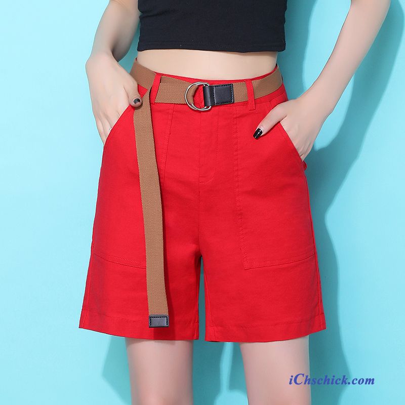 Bekleidung Kurze Hosen Freizeit Outwear Retro Sommer Weites Bein Rot Billige