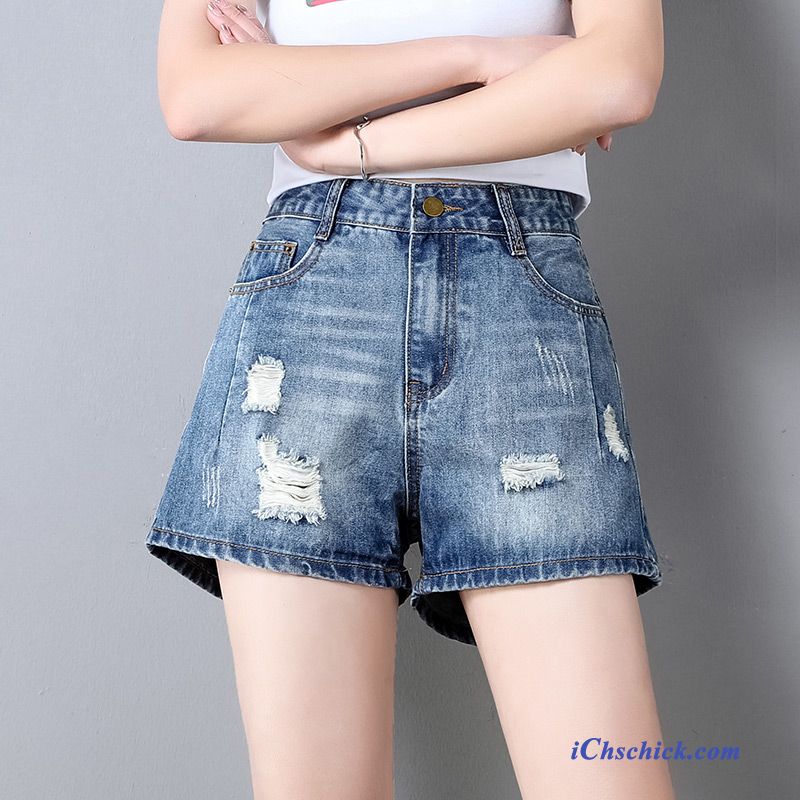 Bekleidung Kurze Hosen Weites Bein Sommer Neu Damen Outwear Blau Günstig