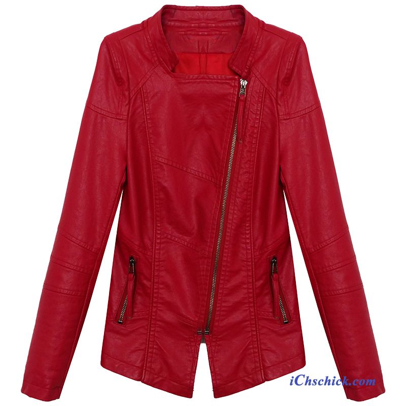 Bekleidung Lederjacke Damen Mantel Trend Herbst Neu Rot Billig