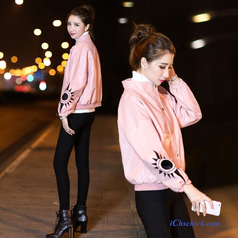 Bekleidung Lederjacke Herbst Damen Motorradbekleidung Neu Bestickt Rosa