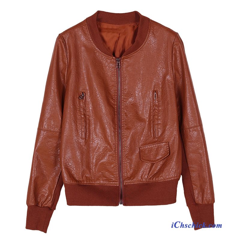 Bekleidung Lederjacke Kurzer Absatz Herbst Große Größe Trend Schlank Karamell Farbe Sale