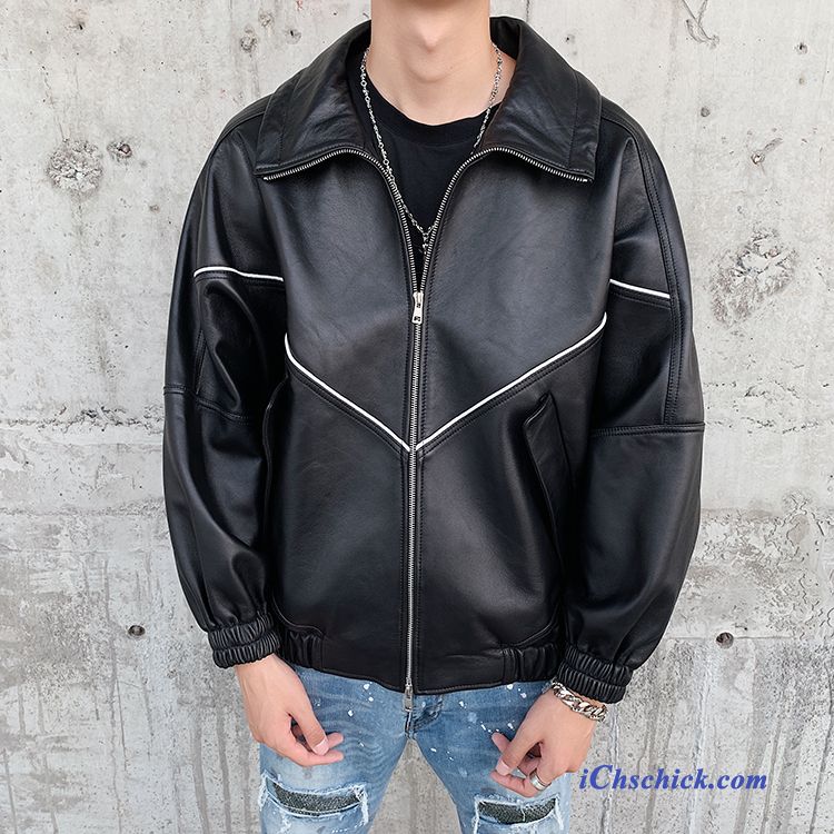 Bekleidung Lederjacke Motorradanzüge Trend Jugend Herbst Feder Schwarz Sale