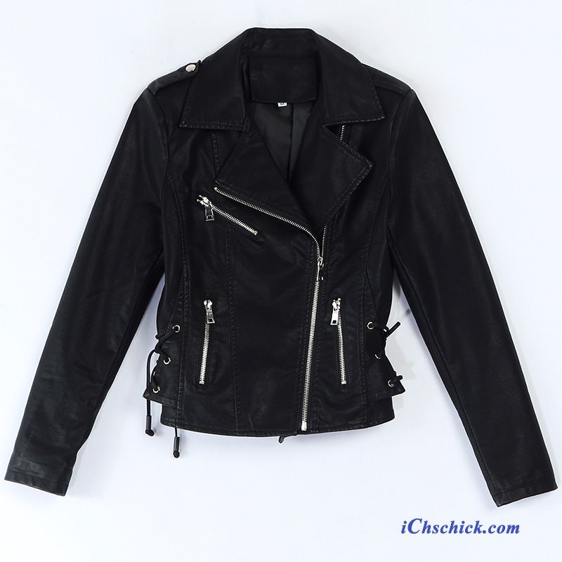 Bekleidung Lederjacke Trend Einfach Allgleiches Schlank Erfrischend Schwarz Discount