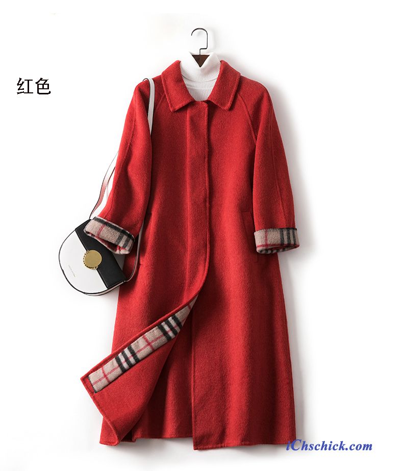 Bekleidung Mäntel Wollgewebe Lange Überzieher Einseitig Damen Rot Angebote