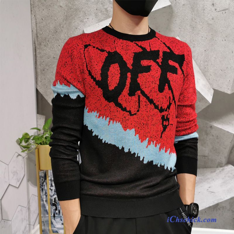 Bekleidung Pullover Freizeit Elastisch Trend Herren Jugend Rot Verkaufen