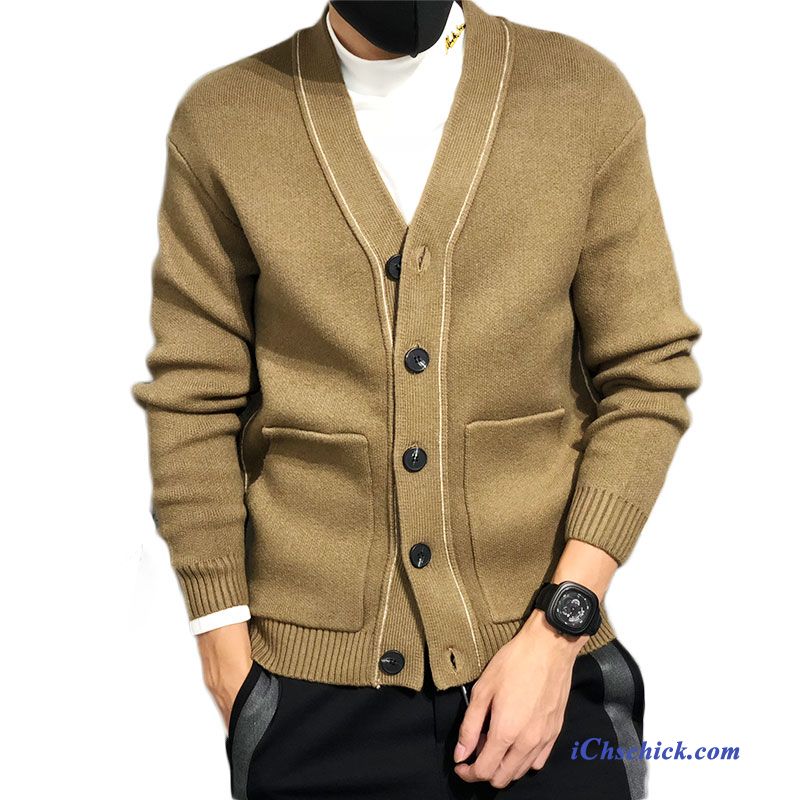 Bekleidung Pullover Strickjacke Neu Herren V-neck Feder Khaki Bestellen