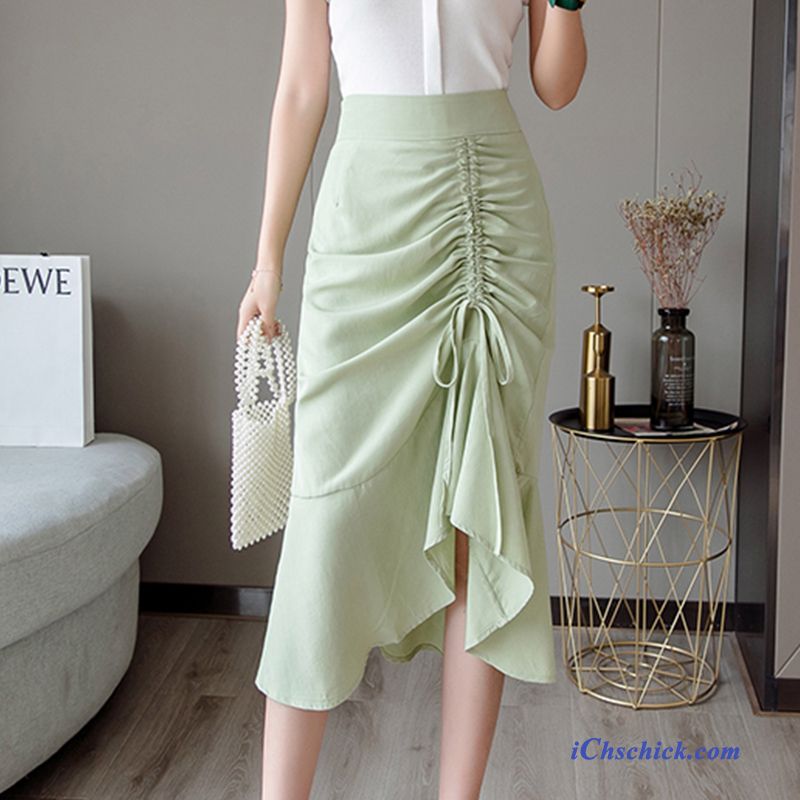 Bekleidung Röcke Hohe Taille Damen Allgleiches Volants Elastisch Grün Kaufen