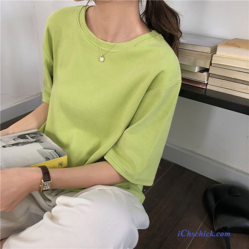 Bekleidung T-shirts Allgleiches Baumwolle Rein Sommer Damen Grün Weiß Online