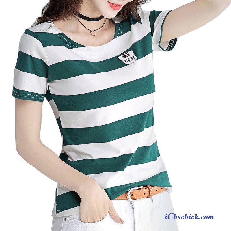 Bekleidung T-shirts Allgleiches Streifen Mantel Rein Hülse Grün Kaufen