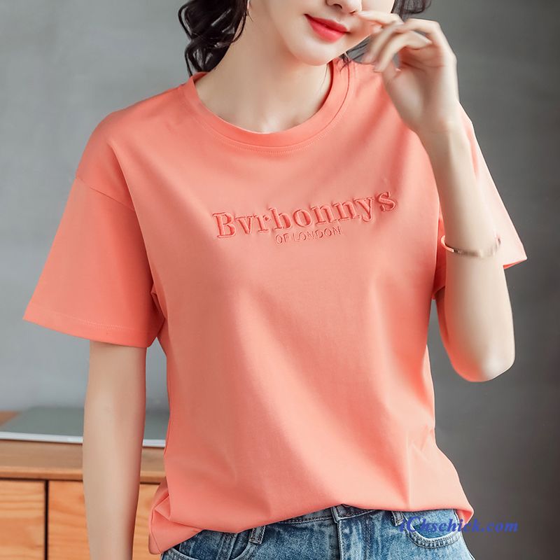 Bekleidung T-shirts Damen Baumwolle Rein Halb Ärmel Mantel Rot Orange Kaufen