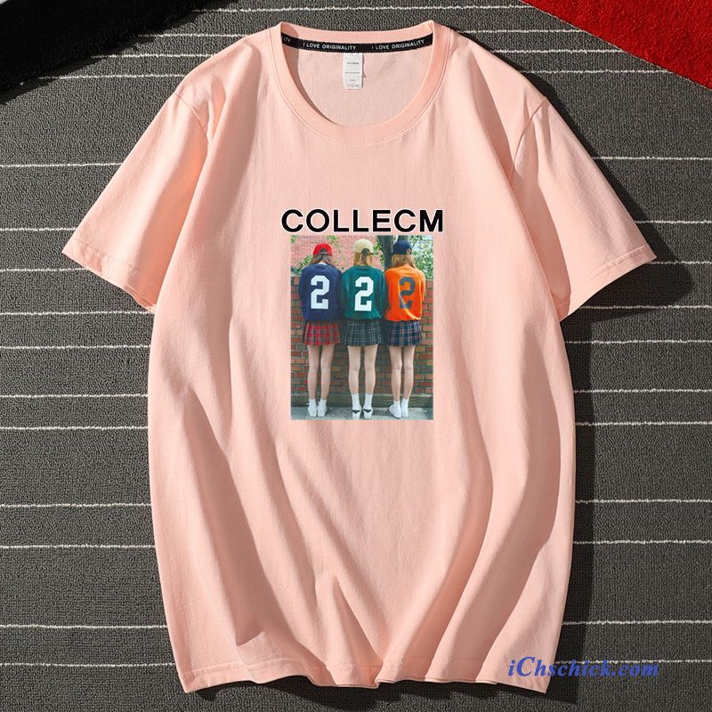 Bekleidung T-shirts Einfach Hülse Trendmarke Baumwolle Rein Rosa Billige