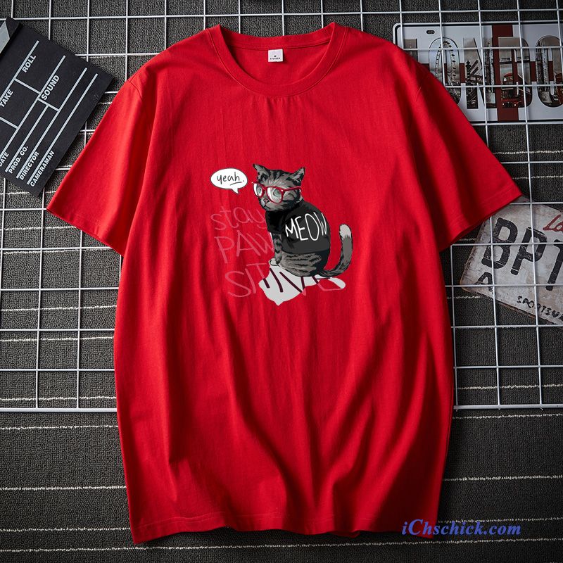 Bekleidung T-shirts Große Größe Lose Baumwolle Trend Hülse Weiß Rot Discount