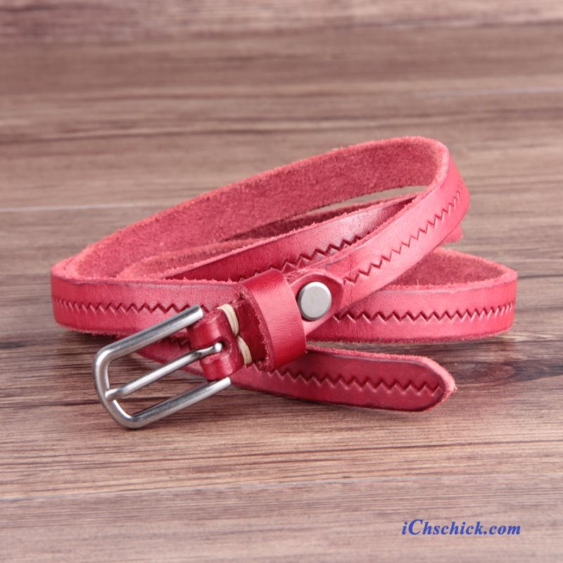 Damen Gürtel Rindsleder Retro Top Leder Pur Mini Rot Verkaufen