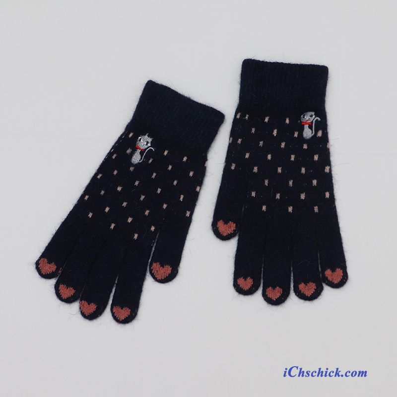 Damen Handschuhe Niedlich Winter Plüsch Warm Halten Student Schwarz Online