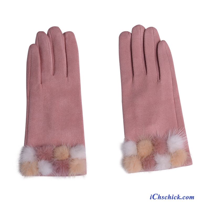 Damen Handschuhe Samt Niedlich Warm Halten Student Reiten Rosa Online