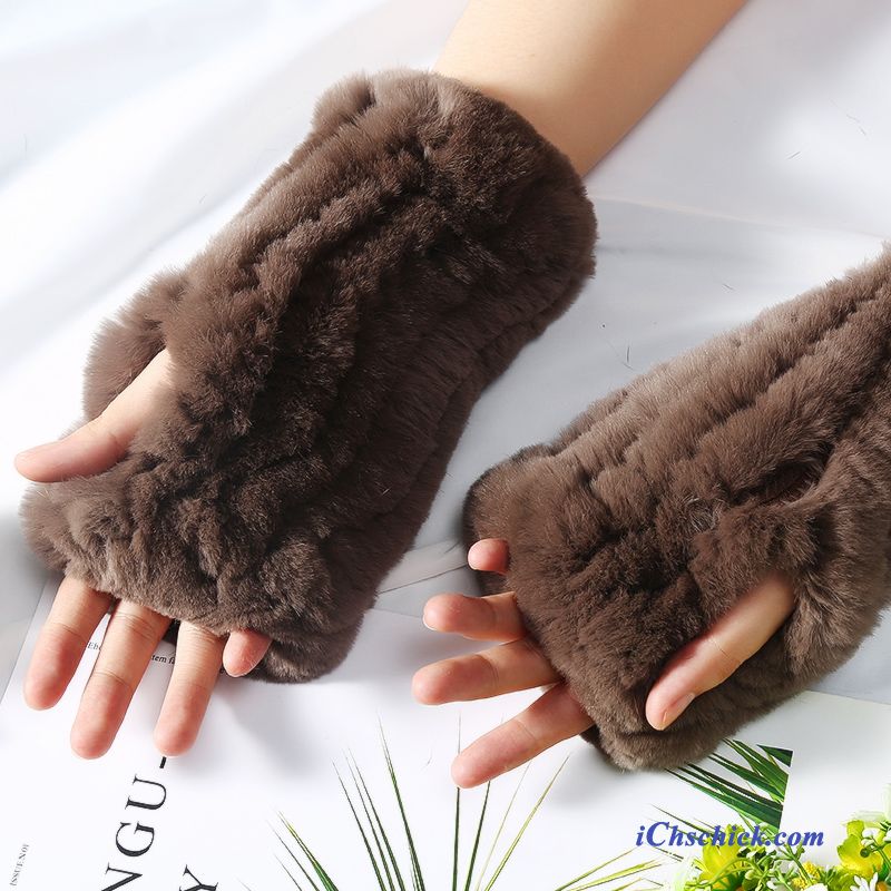 Damen Handschuhe Student Armschienen Halber Finger Herbst Warm Halten Braun Verkaufen