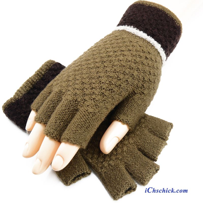 Damen Handschuhe Tasche Bequeme Winter Halber Finger Wolle Grün Kaufen