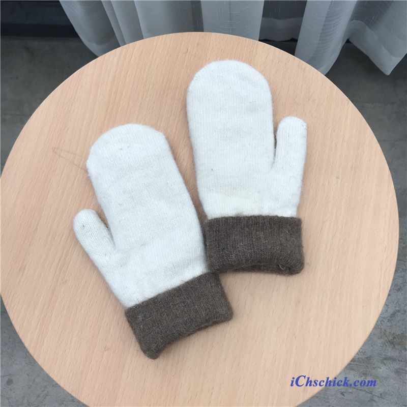 Damen Handschuhe Warm Halten Samt Weiche Stricken Winter Mischfarben Weiß Angebote