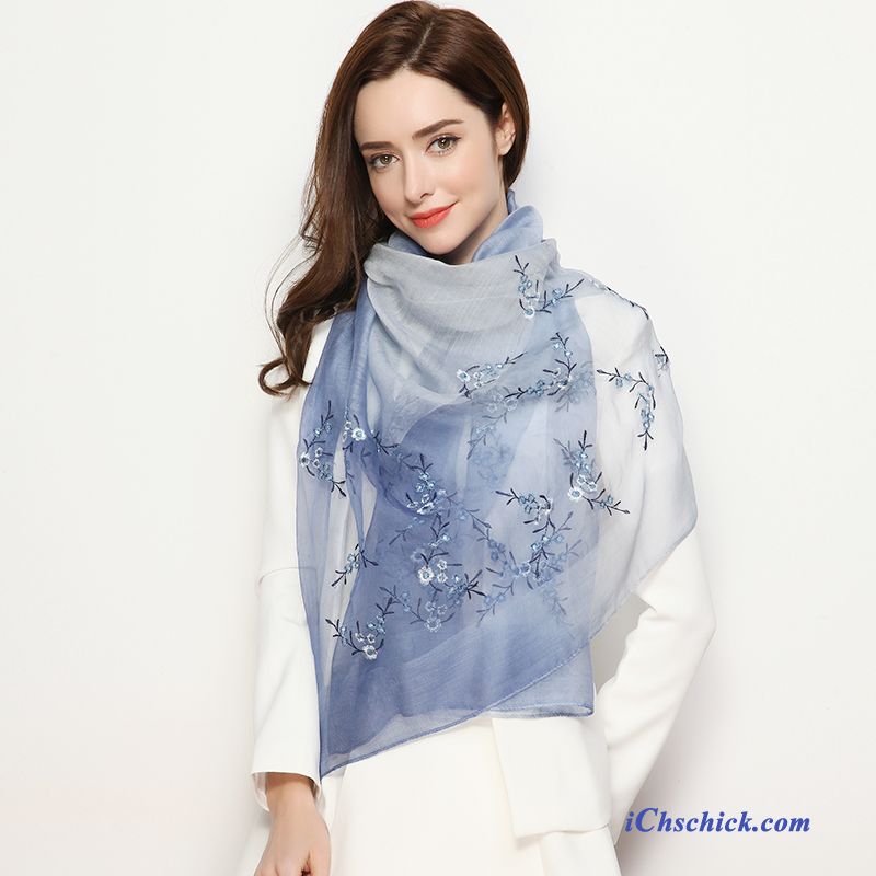 Damen Schal Winter Herbst Schals Seide Schafwolle Gradient Blau Angebote