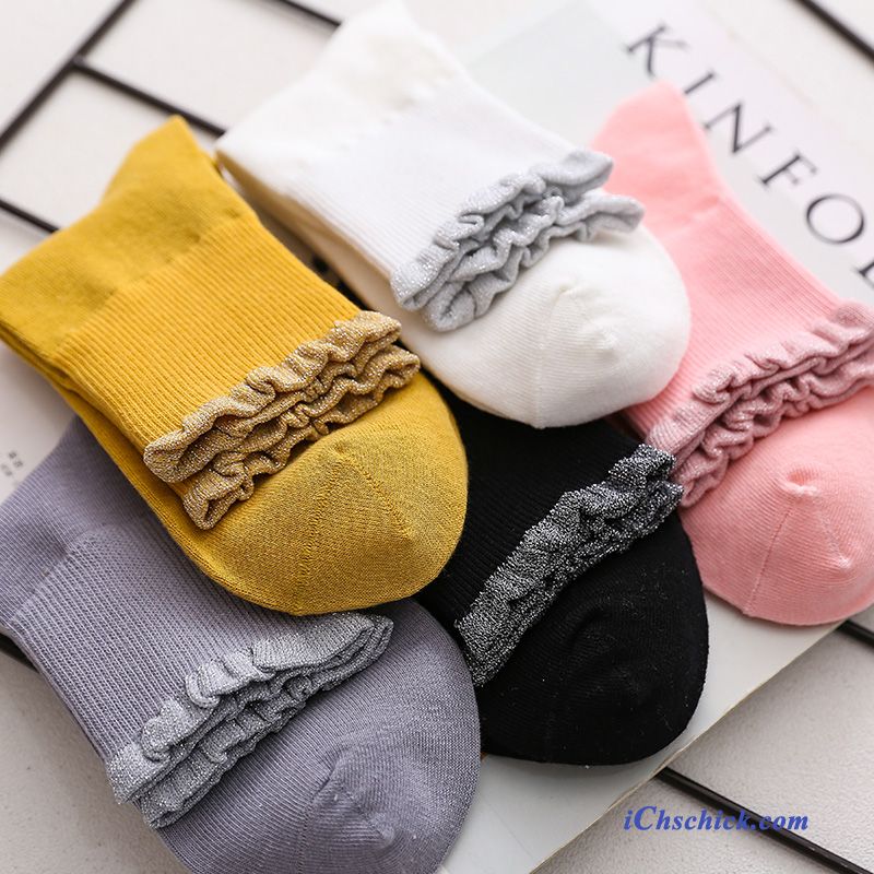 Damen Socken Baumwolle Frühling Winter Mid Lange Socke Gelb Billig