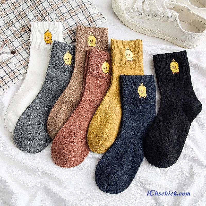 Damen Socken Herbst Frühling Mid Sport Baumwollsocken Schwarz Gelb Günstig