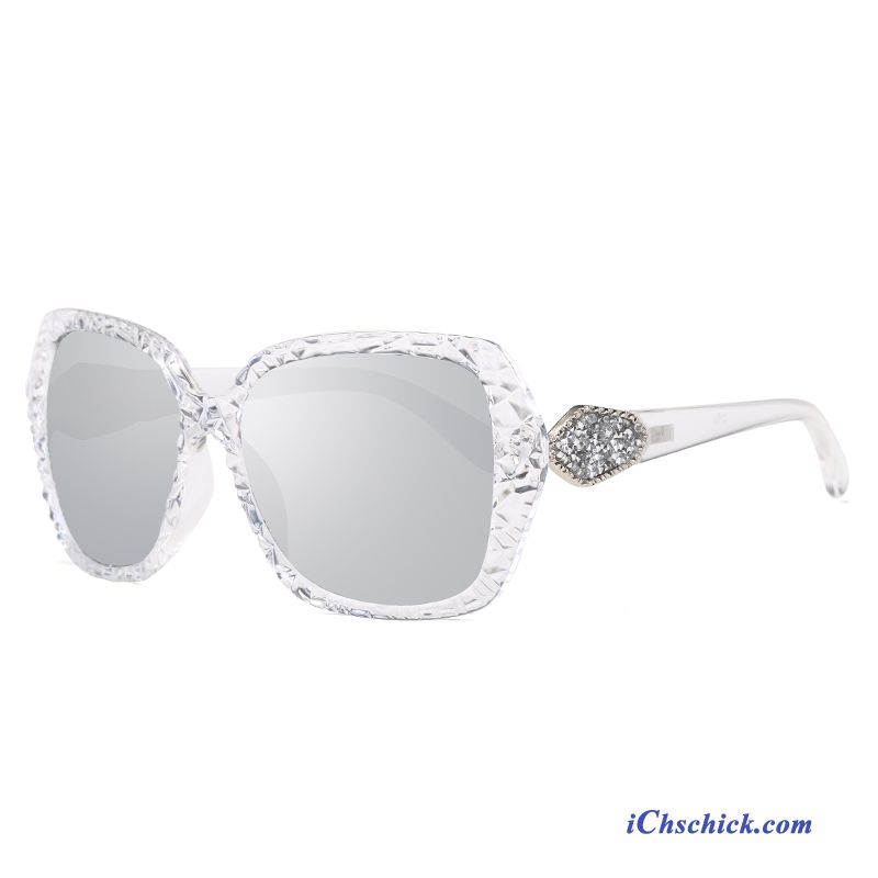 Damen Sonnenbrille Rundes Gesicht Lang Neu Retro Sonnenbrillen Silber Weiß Verkaufen