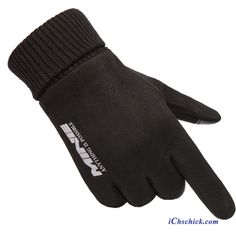 Herren Handschuhe Touchscreen Winter Halber Finger Kaschmir Warm Halten Schwarz Online