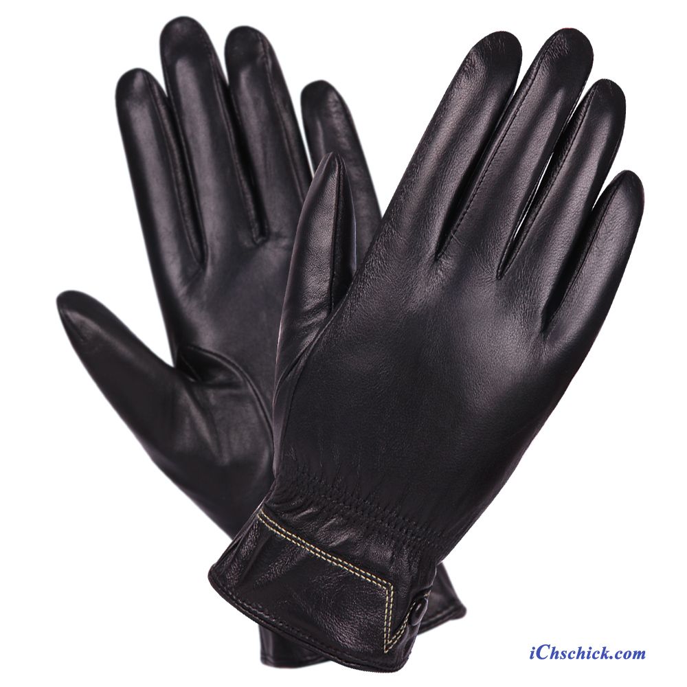 Herren Handschuhe Warm Halten Dicke Herbst Echt Leder Winter Schwarz Kaufen