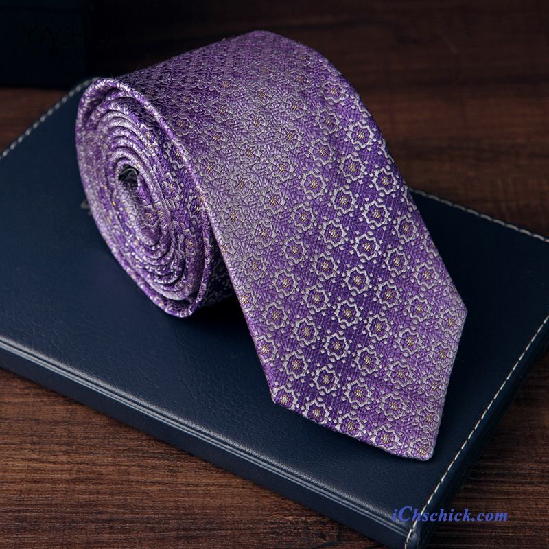 Herren Krawatte Seide Formelle Kleidung Geschenkbox Verheiratet Business Purpur Lila Billig