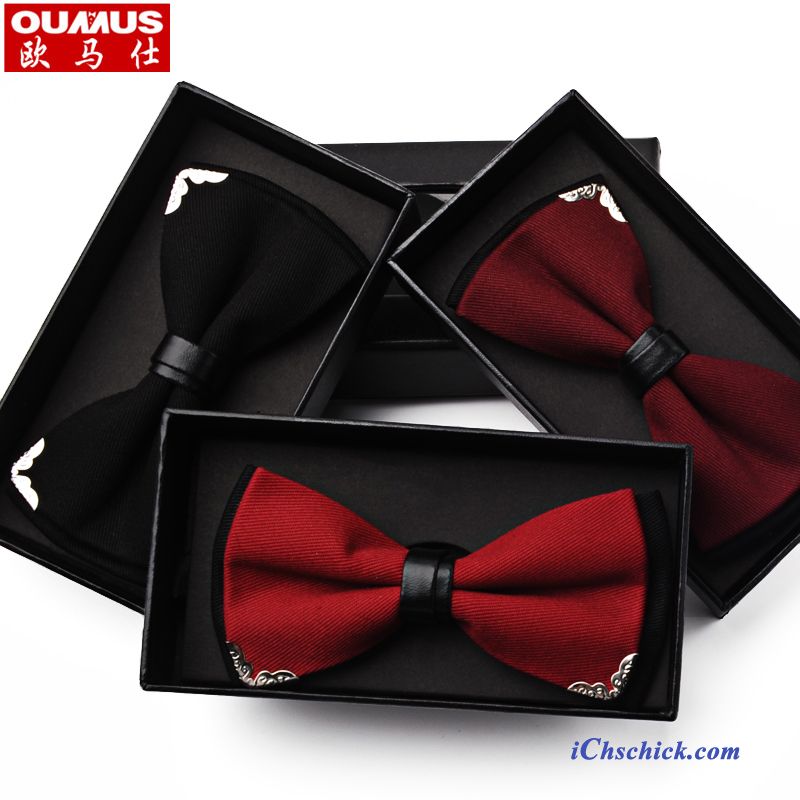 Herren Querbinder Fliege Verheiratet England Bräutigam Bowknot Trend Bordeauxrot Rot Billige