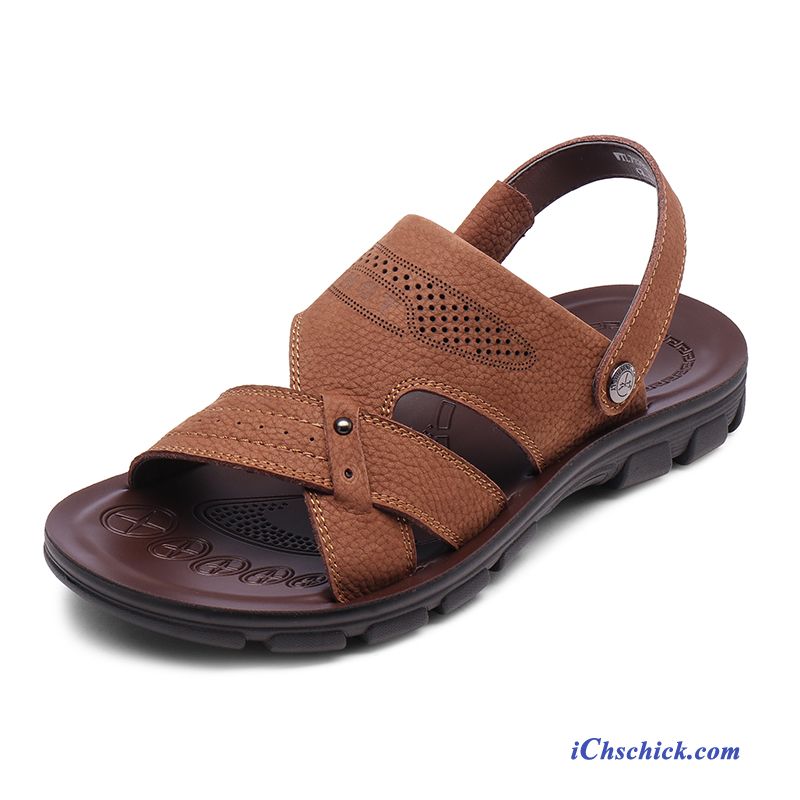 Herren Sandalen Leder Braun Dunkelfarbig, Leder Sandalen Herren