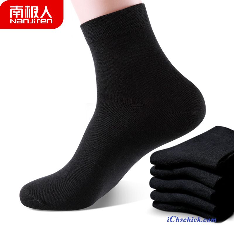 Herren Socken Schweiß 100% Baumwolle Einfarbig Mid Business Schwarz Online