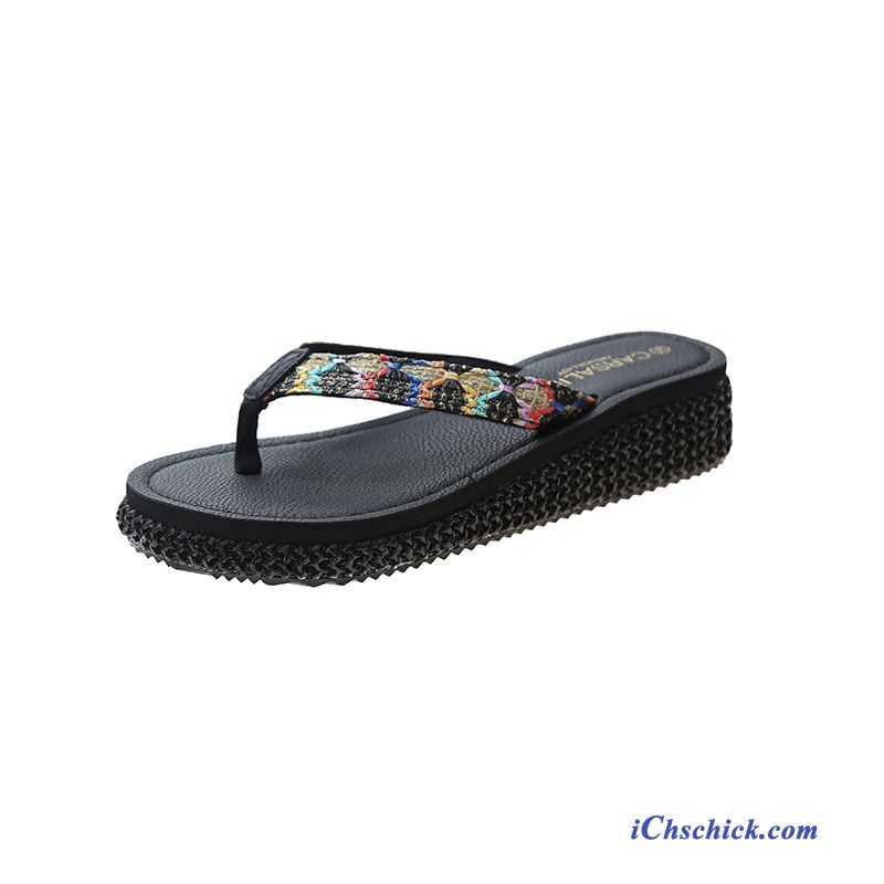 Schuhe Flip Flops Allgleiches Trend Dicke Sohle Neue Mode Sandfarben Schwarz Online