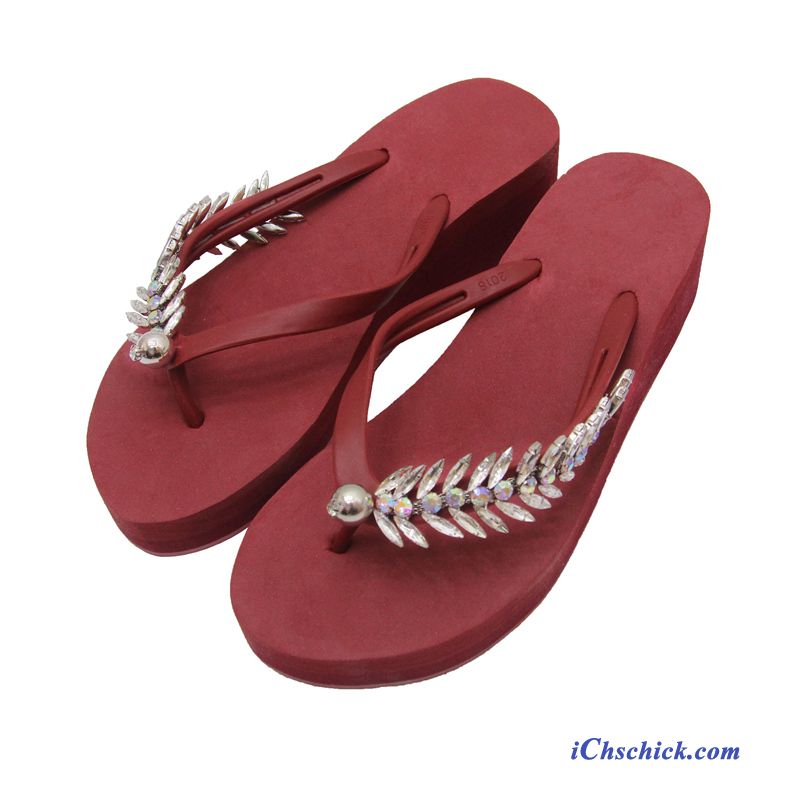 Schuhe Flip Flops Damen Dicke Sohle Sommer Neue Outwear Sandfarben Rot Sale