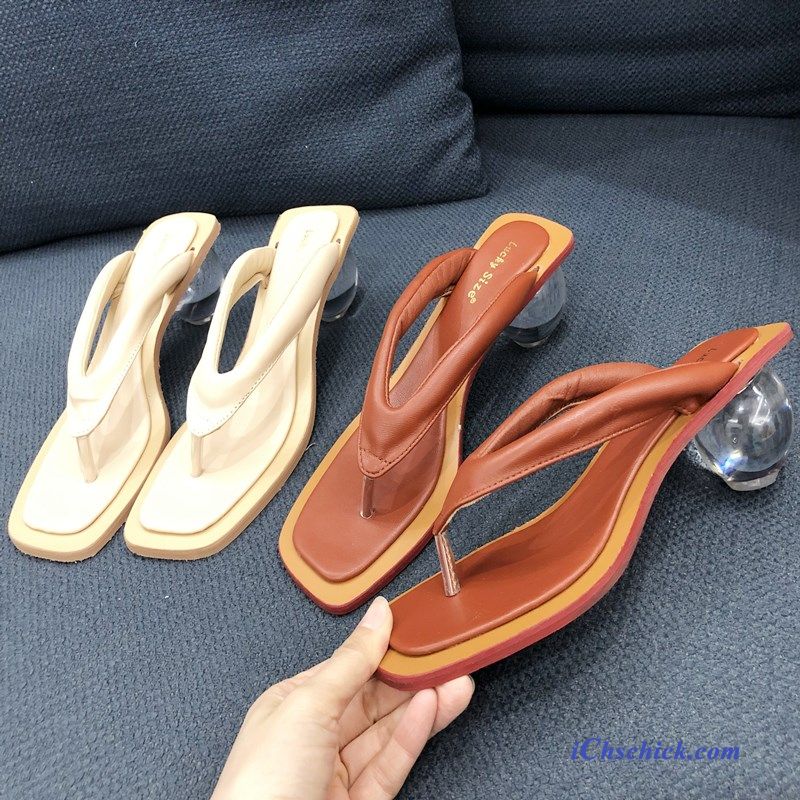 Schuhe Flip Flops Damen Neue Hausschuhe Hochhackigen Vierkantkopf Weiß Sale