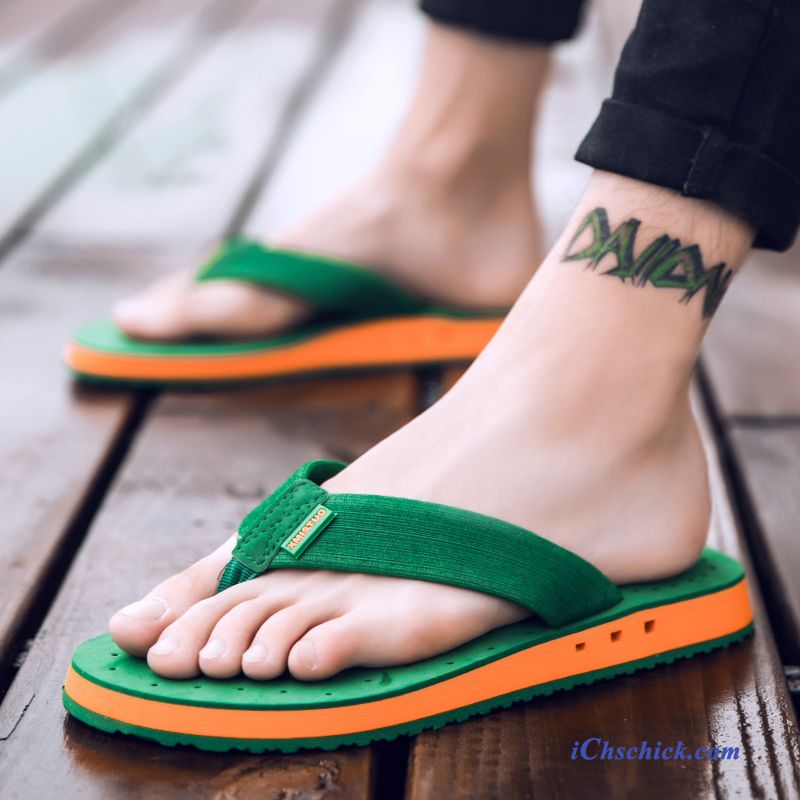 Schuhe Flip Flops Draussen Sommer Rutschsicher Hausschuhe Outwear Grün Sandfarben Discount