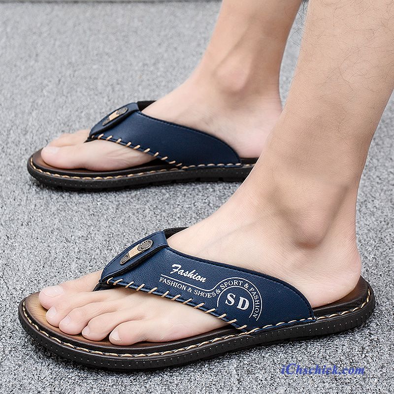 Schuhe Flip Flops Mode Neue Pantolette Outwear Casual Dunkelblau Billige