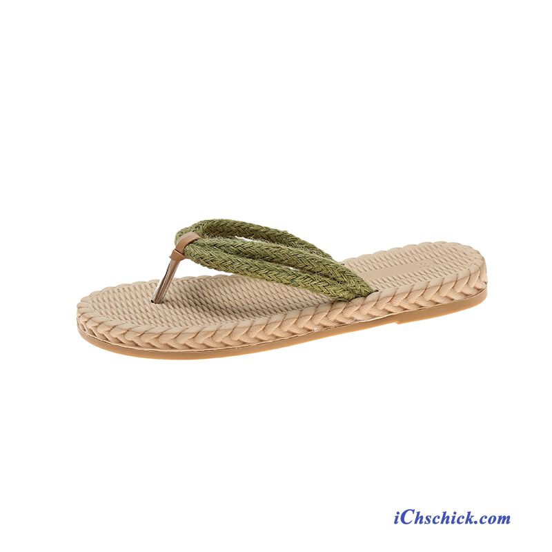 Schuhe Flip Flops Neue Pantolette Rutschsicher Mode Outwear Grün Sandfarben Günstig