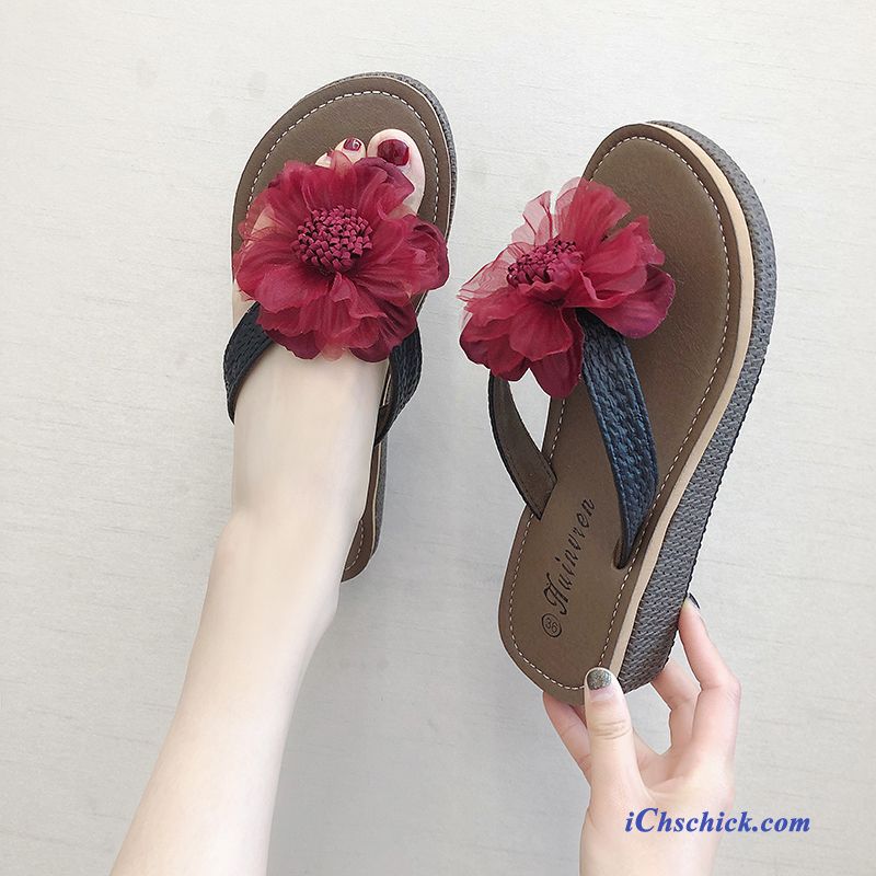 Schuhe Flip Flops Outwear Rutschsicher Hausschuhe Sommer Neue Sandfarben Rot Online