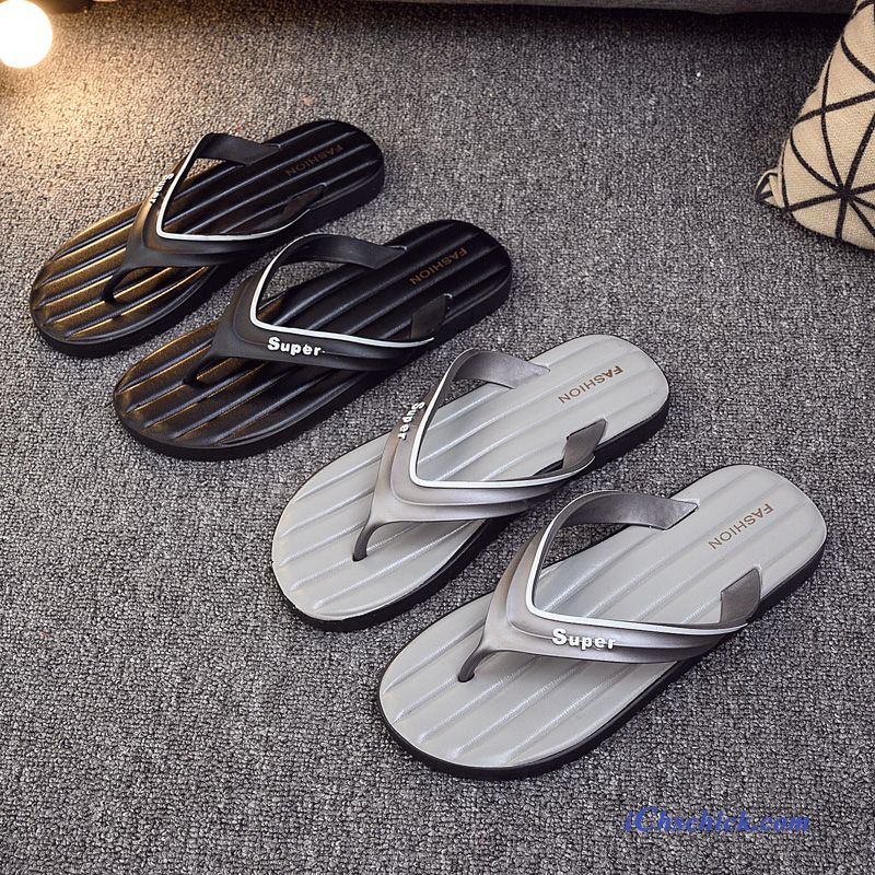 Schuhe Flip Flops Rutschsicher Neue Draussen Outwear Trend Sandfarben Grau Verkaufen