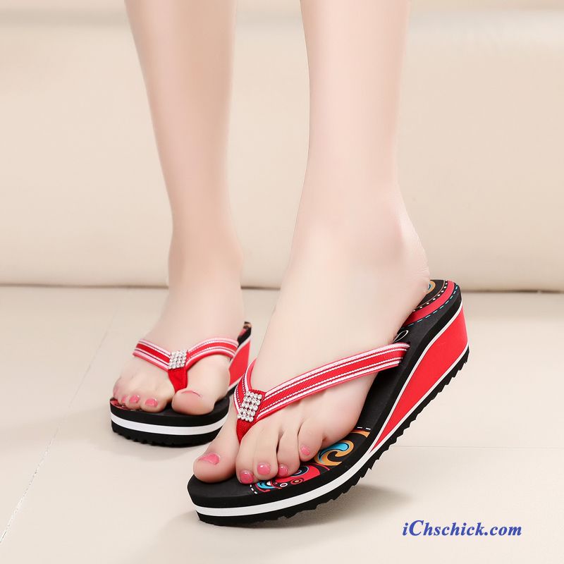 Schuhe Flip Flops Strand Mittlere Ferse Sommer Casual Tourismus Rot Online